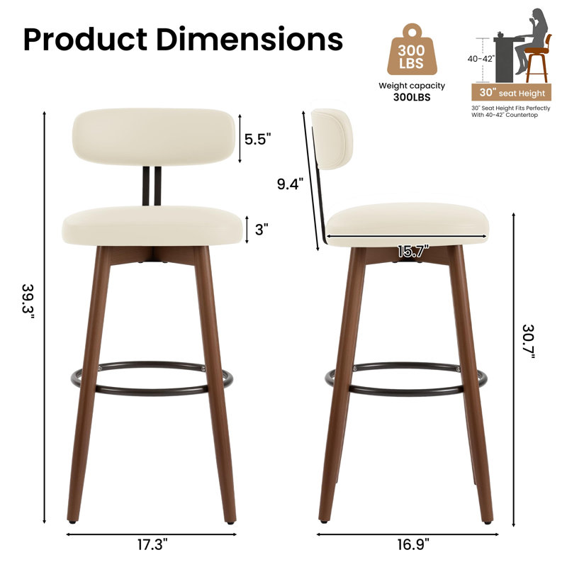 Tabourets de bar pivotants, tabourets de bar à hauteur de comptoir 30 po, similicuir, Beige/PU Leather, 1