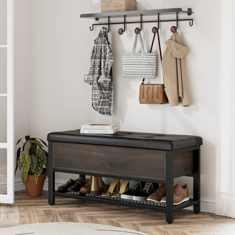 Shoe Bench with Flip-Open Storage Box, Dark Brown