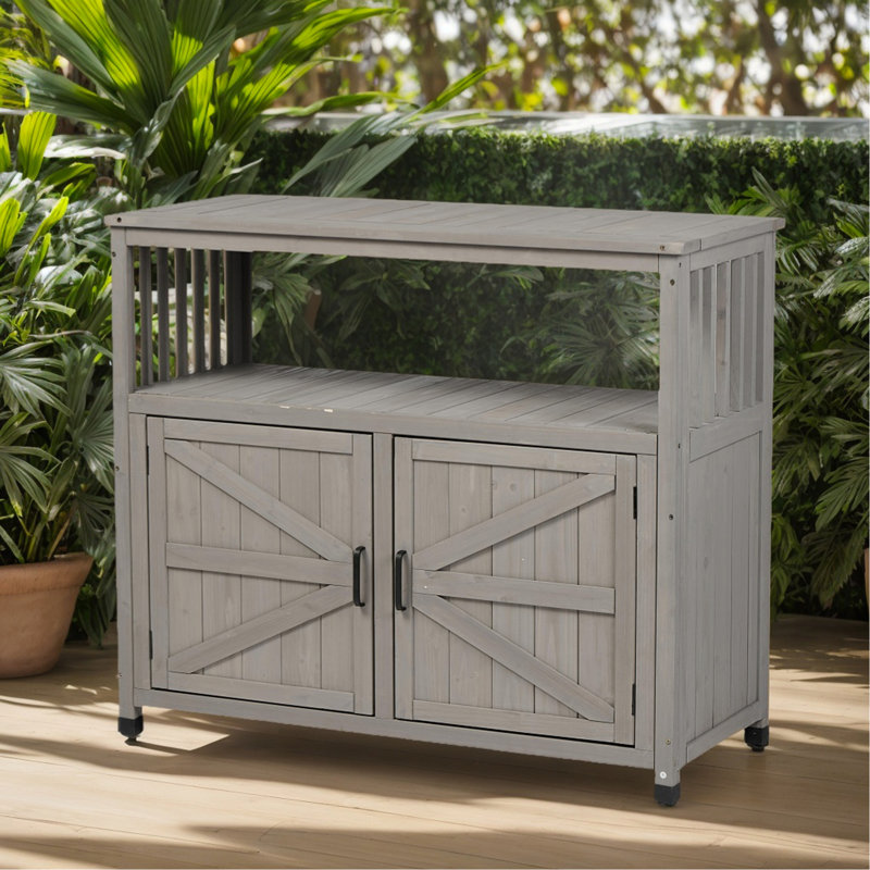 Ensemble de table de bar en bois avec rangement, buffet pour armoire d'extérieur et d'intérieur