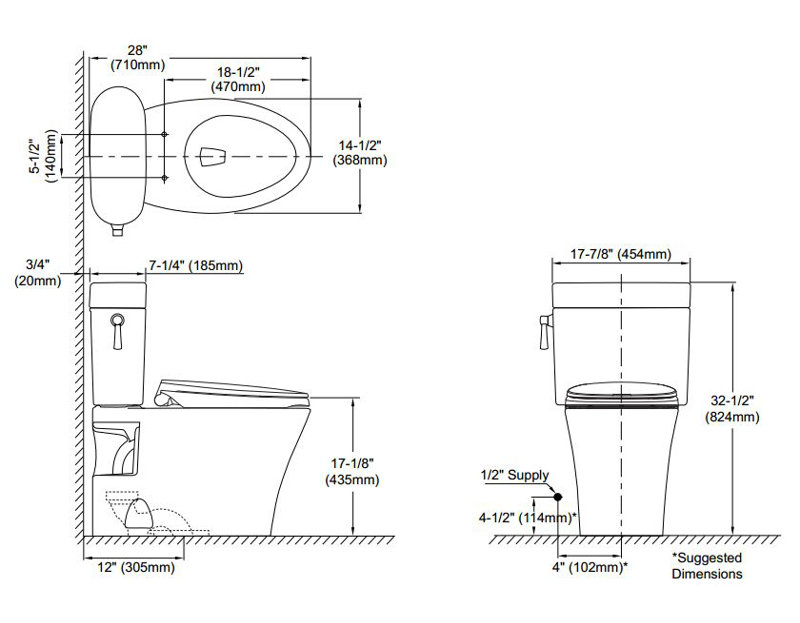 Toilette allongée deux pièces Nexus® 1,6 GPF (siège non inclus), Os, Côté gauche