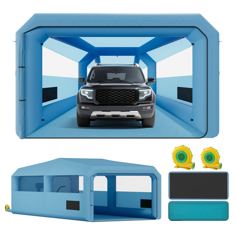 AMERLIFE 33x16.5x11.5 FT Inflatable Paint Booth with 1100W+750W Blowers, Upgrade 4-Stage Filters System & Peak Roof, Portable Paint Booth with PVC Windows for DIY, Mobile Detailing, Auto Refinish