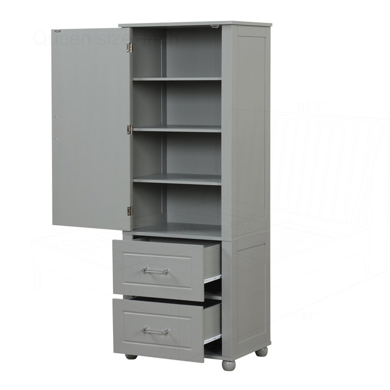 Armoire de rangement autoportante avec deux tiroirs et une tablette réglable, Gris