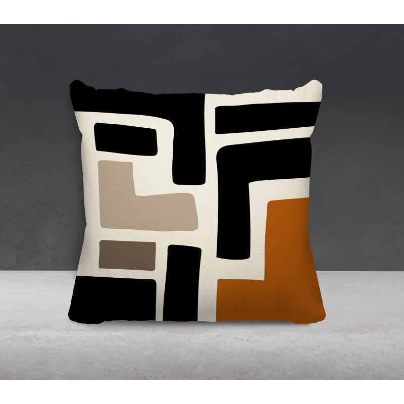 Coussin intérieur / extérieur en polyester filé Banksy, Orange, blanc cassé, 15 po x 15 po