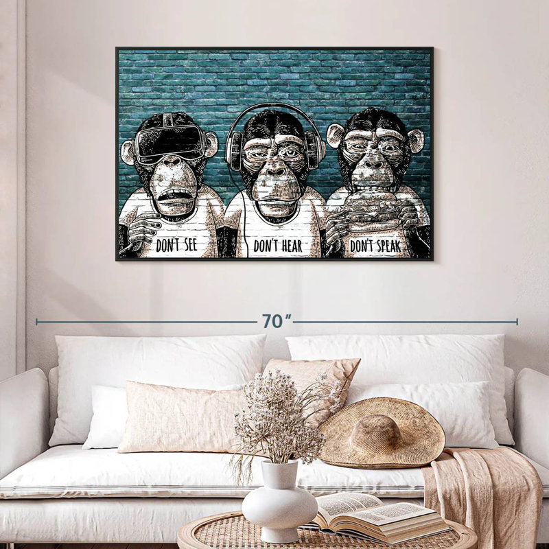 Three Monkeys, 46" X 31", Floating Frame Black