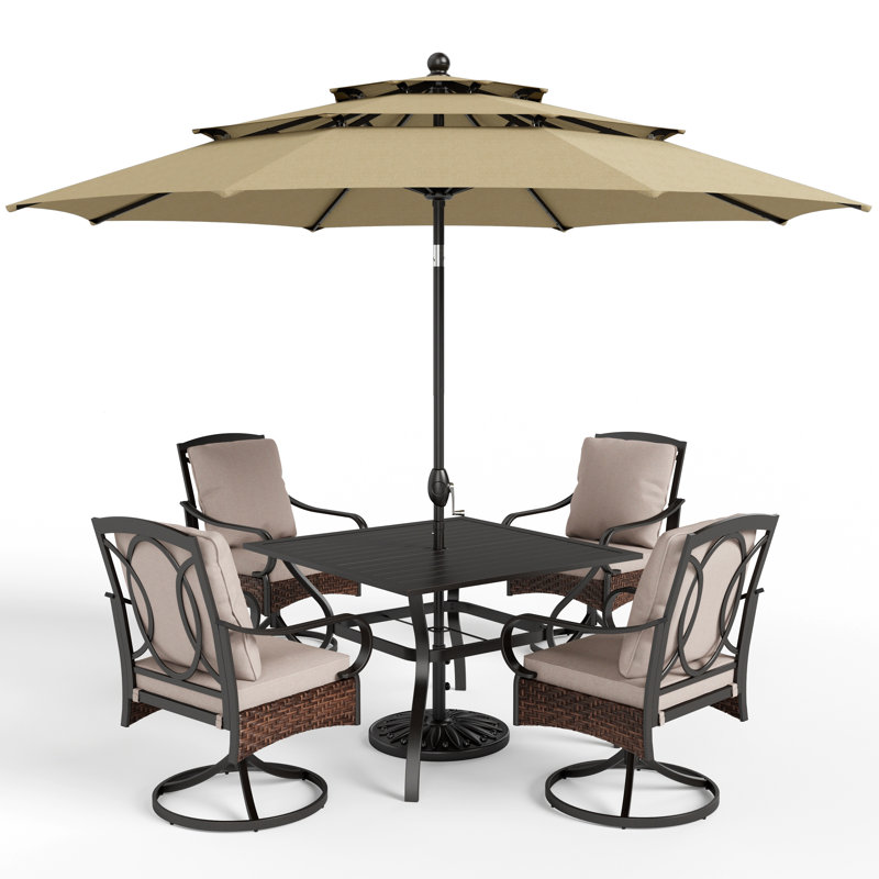 Leonard 4 - Person Patio Dining Set with Square Table , Cushions Included, Beige