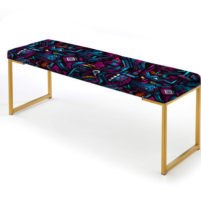 Poupart Techno Tribal Fusion - Geometric Upholstered Gold Bench
