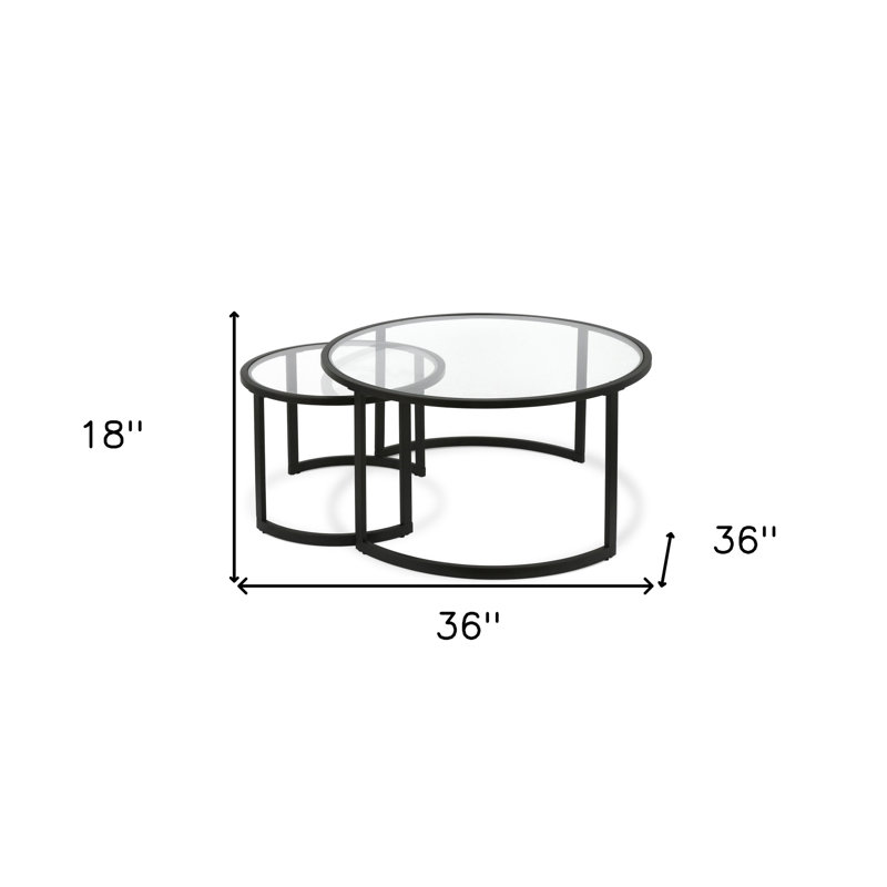 Tables basses rondes imbriquées en verre et en acier 36 po Lauretta, Bronze noirci
