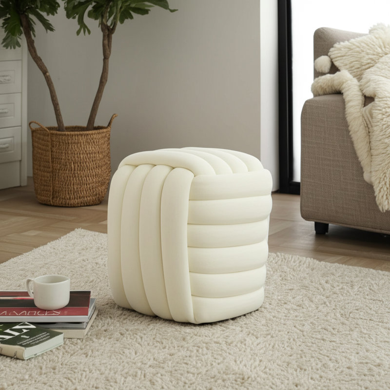 Conover Luxury Velvet Knot Ottoman Pouf – Modern Footstool for Living Room Accent Seating – Elegant House Décor Ottoman Pouf for Bedroom or Home, 19"