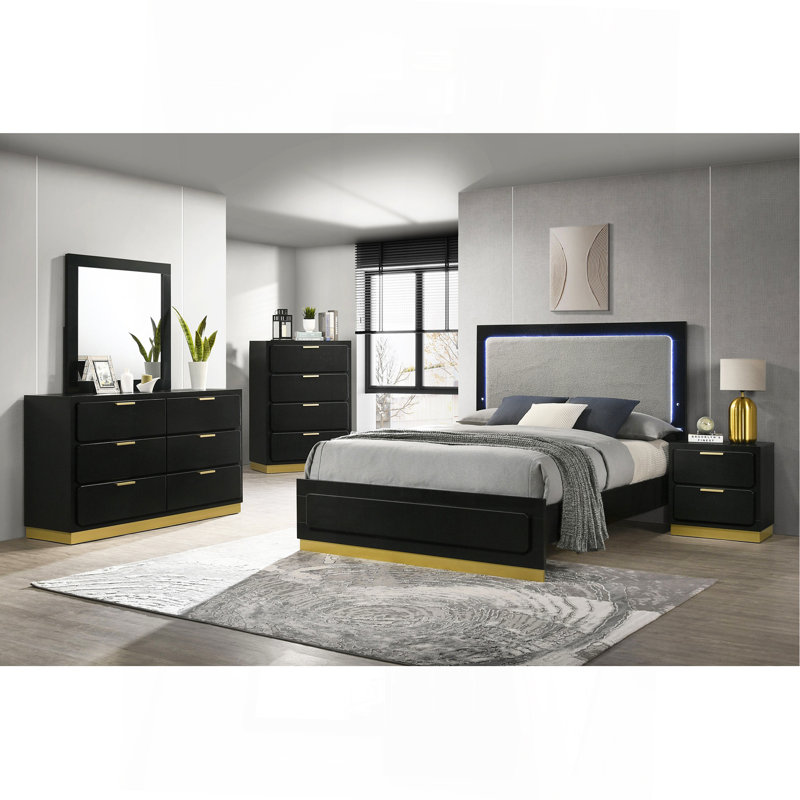 Ensemble de chambre avec très grand lit noir 5 pièces Eastern, Noir, noir, noir, noir, Très grand lit