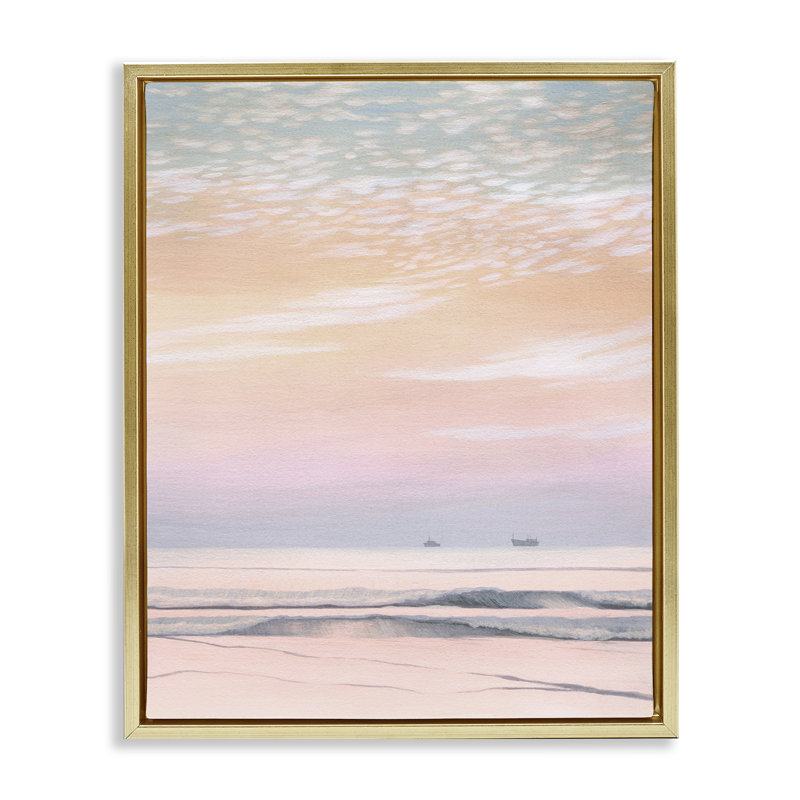 «Distant Ship At Sunrise», art mural encadré par William Penhallow Henderson, Cadre flottant métallique doré