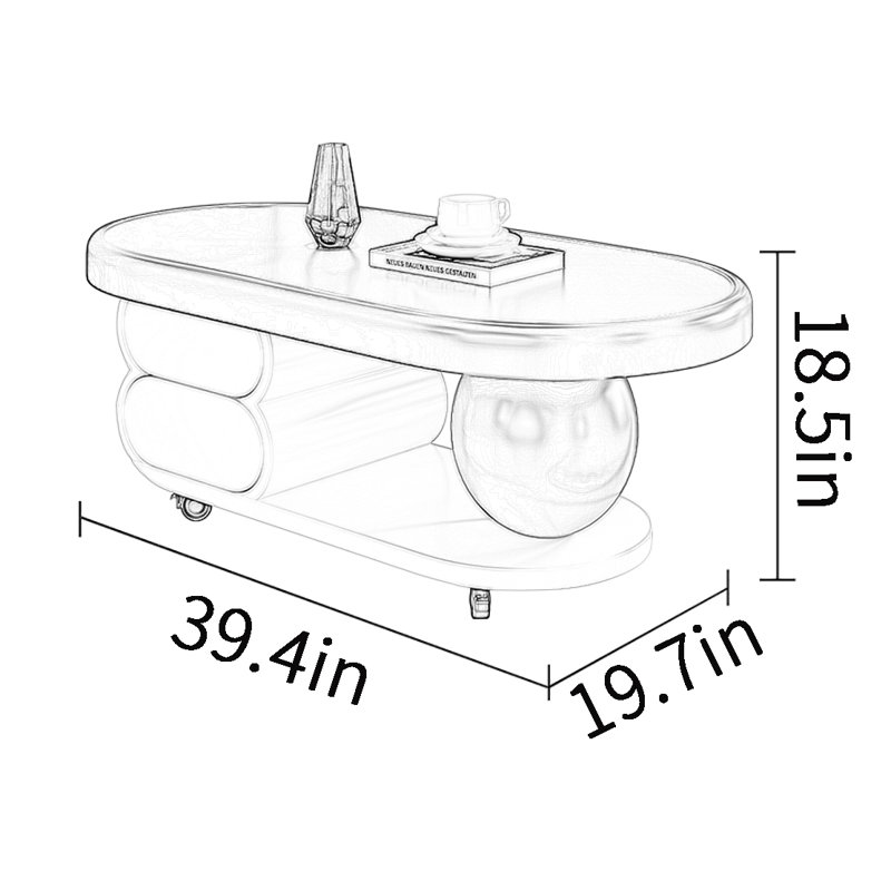 Cream-style movable coffee table, Cream, 18.5" H x 39.4" L x 19.7" W, White