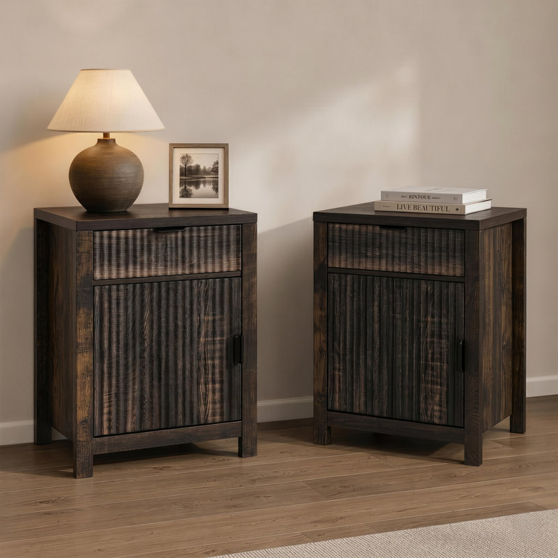  Ensemble de 2 tables de chevet robustes avec tiroir, table de chevet de 18,8 po de largeur avec rangement, table de bout robuste