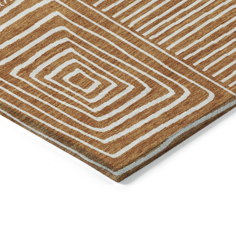Paprika Red Square Synthetic Washable Easy Care Rug