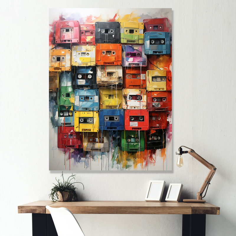 Cassettes mélodiques abstraites colorées I - Cassette Tapes Wall Art, Toile tendue, 40" H x 30" W