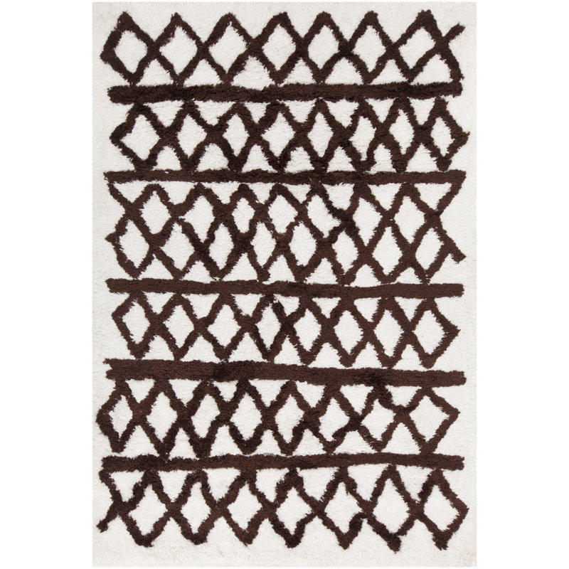 Tapis blanc/brun tissé à la main Manolla, 7 pi 9 po X 10 pi 6 po