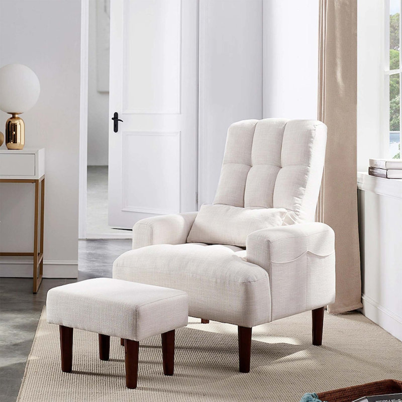 Canapé, chaise simple et repose-pieds, Blanc, crème