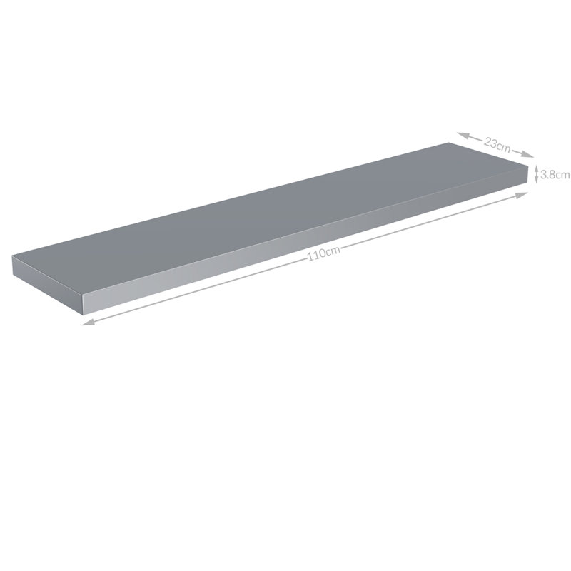 Mehta Floating Shelf, 3.8cm H x 110cm W x 23cm D, Matte Grey