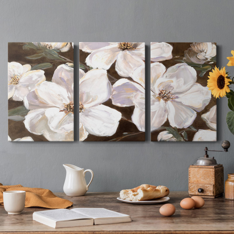 " White Chocolate Blooms I " 3 - Pieces, 48" H x 96" W x 1" D