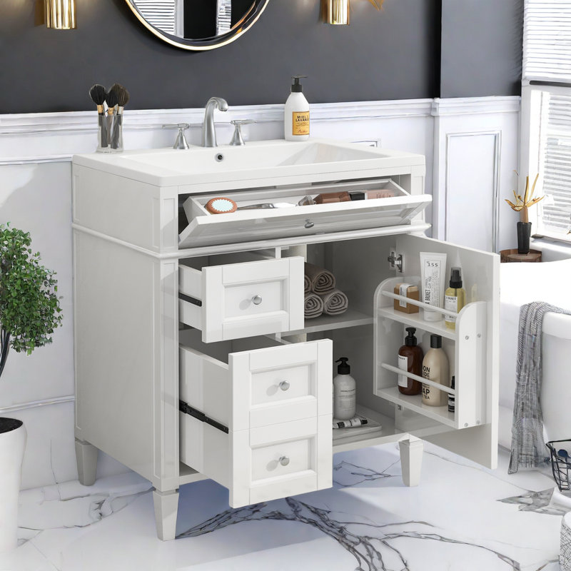 Silma 30" Single Bathroom Vanity with Ceramic Top, White