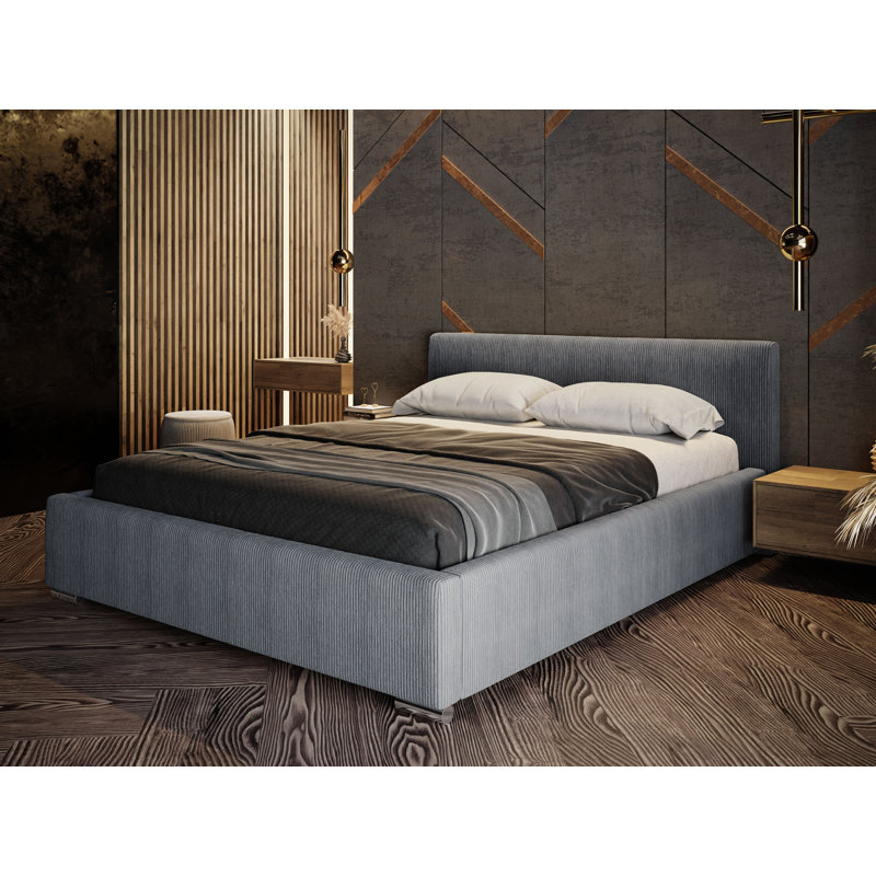 Upholstered Panel Bed Jacqualynn, Blue, 140 x 200cm