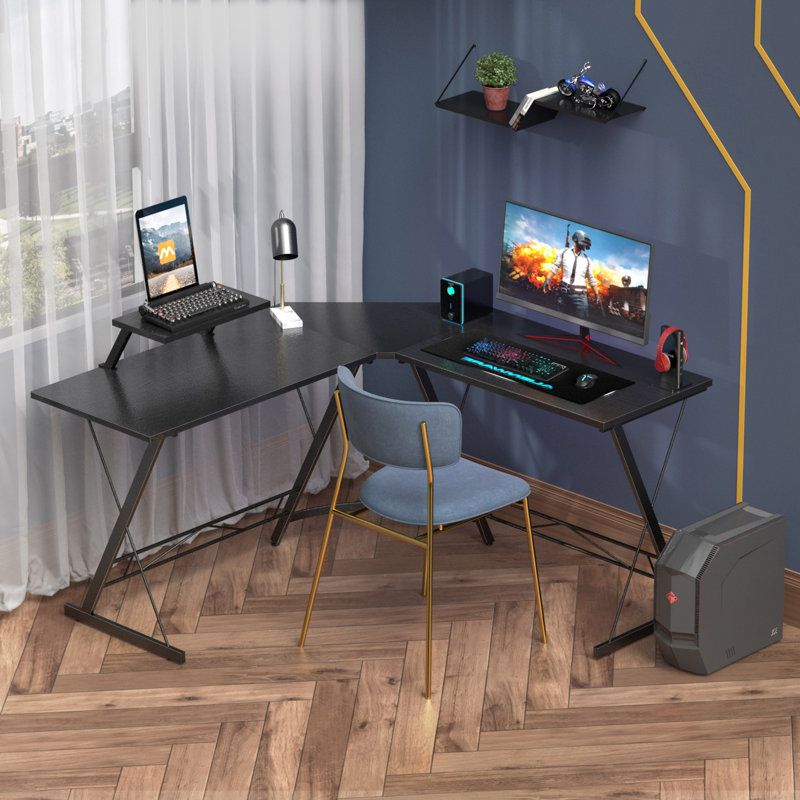 Queenborough L-Shaped Metal Base Computer Desk, Black