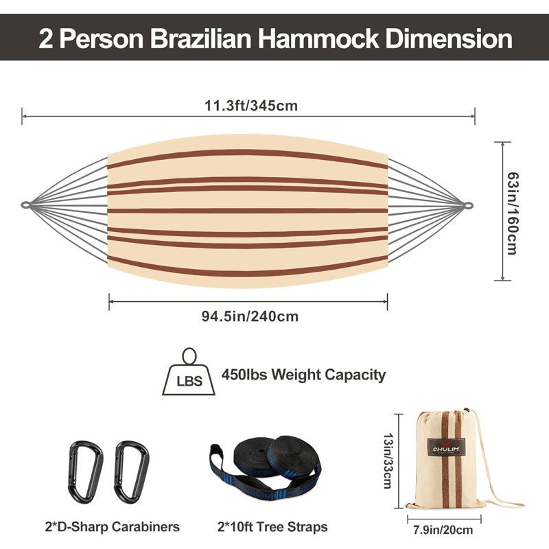 Hamac double brésilien avec attaches pour arbres