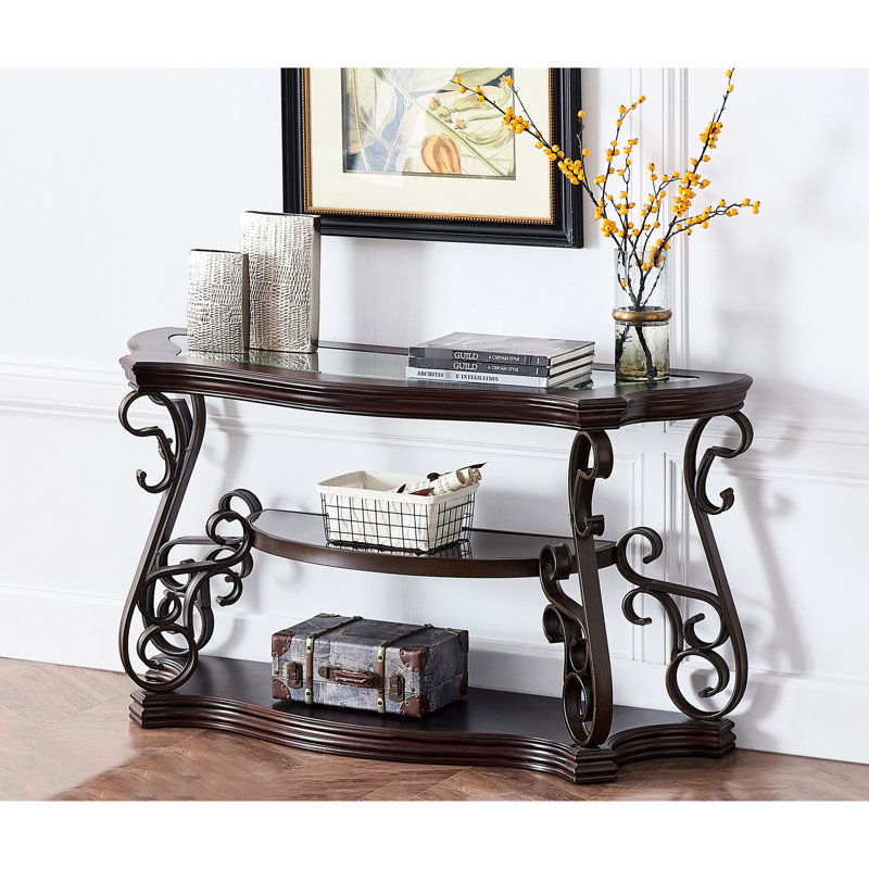 Fascinating Table With Glass Topped, Shelving, Metal Frame Distinctive And Structure, Support Legs