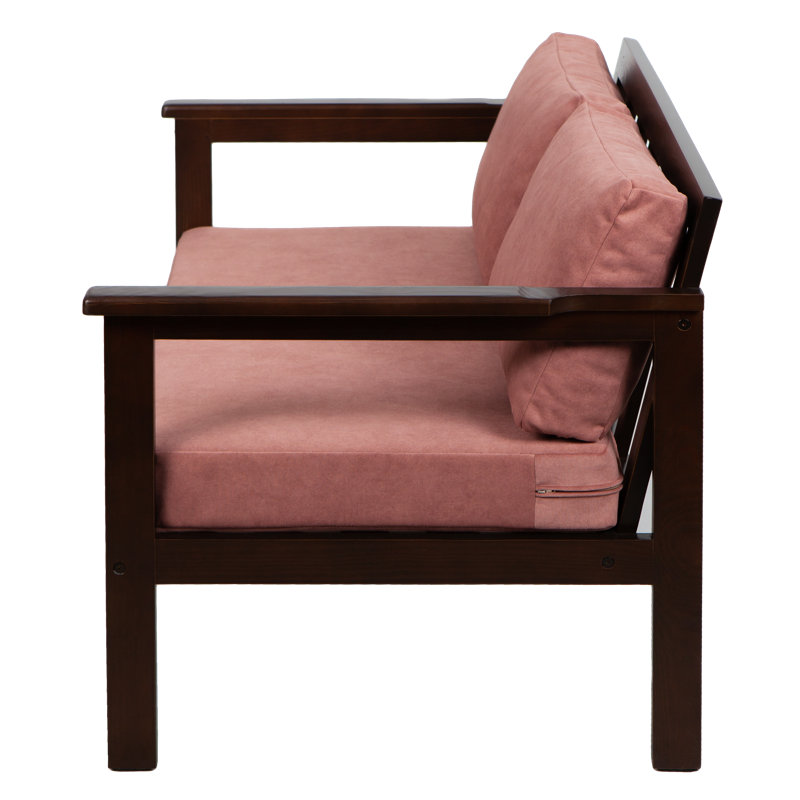 Jaquaisha 113 cm W Pine Solid Wood Patio Sofa with Cushions, Black, Vintage rose