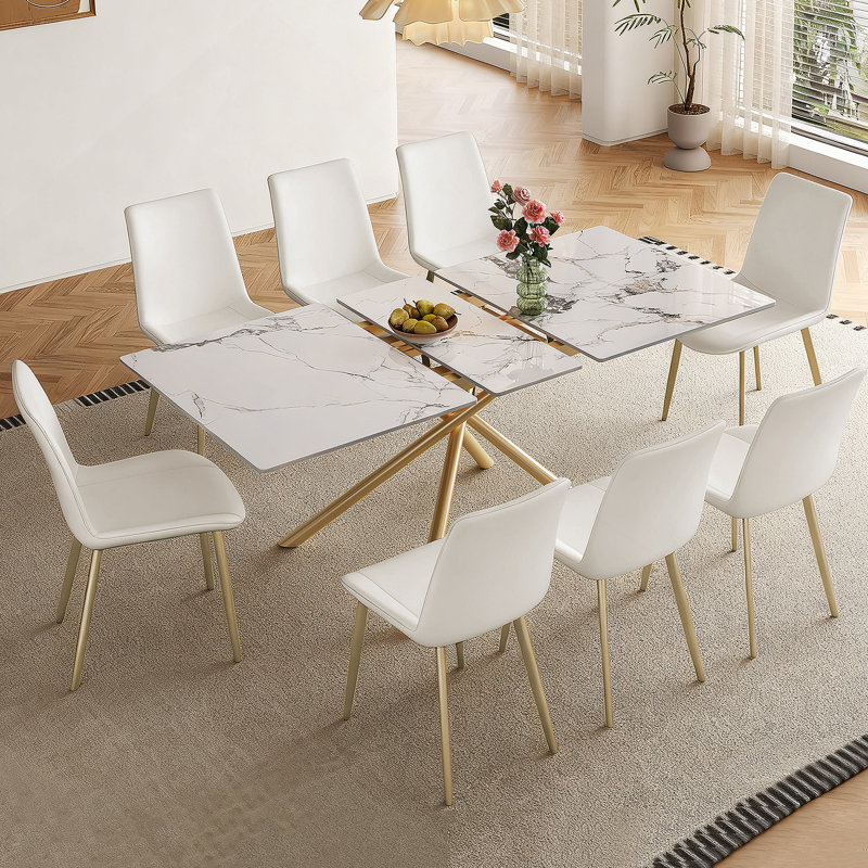 Table de salle à manger extensible avec rallonge et 8 chaises pour petits appartements, cuisine