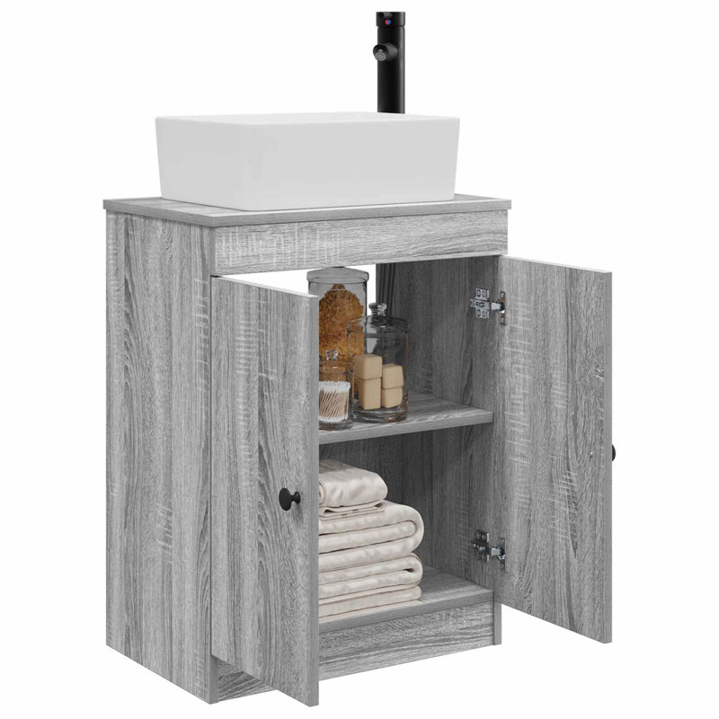 Single Bathroom Vanity with Ceramic Basin, Grey Sonoma