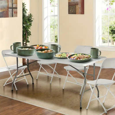 Table pliante robuste de 6 pieds avec pieds verrouillables et patins de nivellement réglables - Structure en acier thermolaqué robuste et plateau de table en PEHD - Fête intérieure / extérieure portable, pique-nique, table de camping, surface facile à nettoyer, capacité de 330 lb, table pliable
