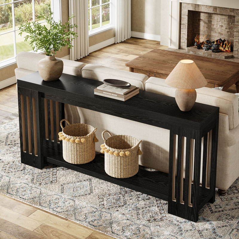 70.9'' Farmhouse Console Table with 2-Tier Storage – Light Brown, Black