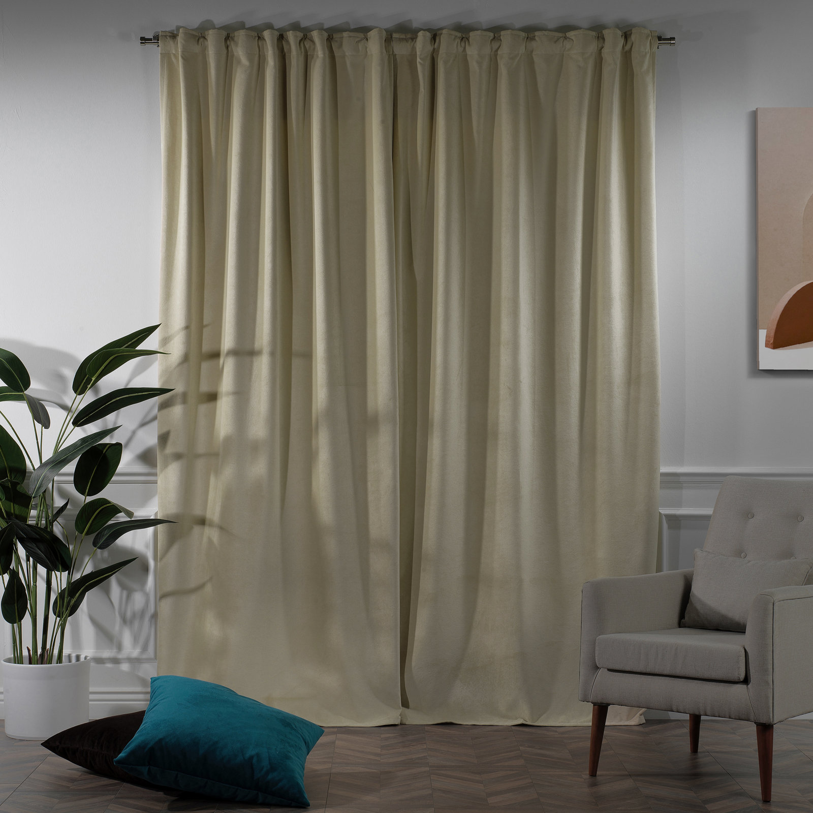 Matte Velvet Extra Wide x Extra Long Custom Made Decorative Double Panel, 52" W x 95" L, 13 Ecru