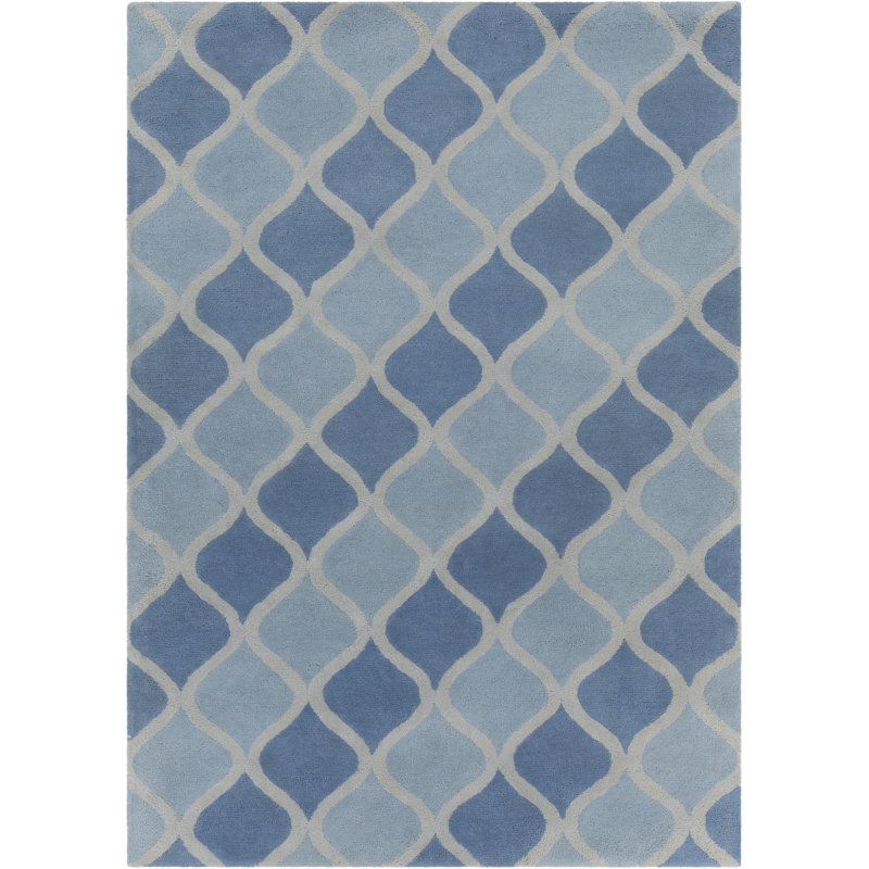 Tapis bleu et crème en laine touffeté à la main Barr Authentic, 5 pi x 7 pi