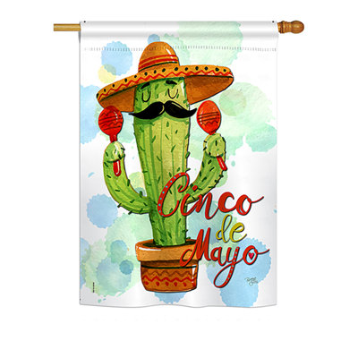 Cinco de 2 côtés en polyester 40 x 28 po mr cactus de mayo drapeau maison