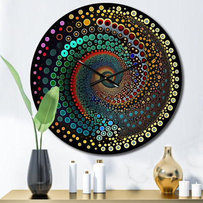 Iridiscdent Pointillism Spiral Retro Rainbow III - Modern Geometric Wall Clock