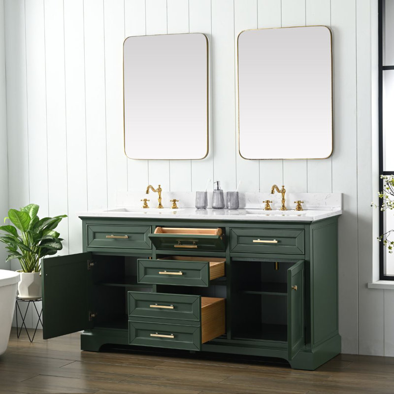 Thompson 60" W Double Vanity, Evergreen/Brushed Gold