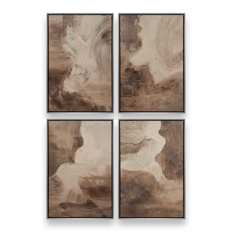 Ensemble de 4 impressions sur terre, 48 po x 32 po, Cadre flottant en chrome poli