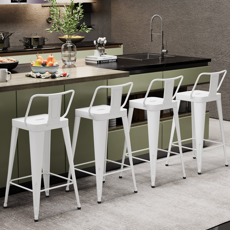Counter Stool with Metal Frame, Counter Stool (26” Seat Height), Off-White