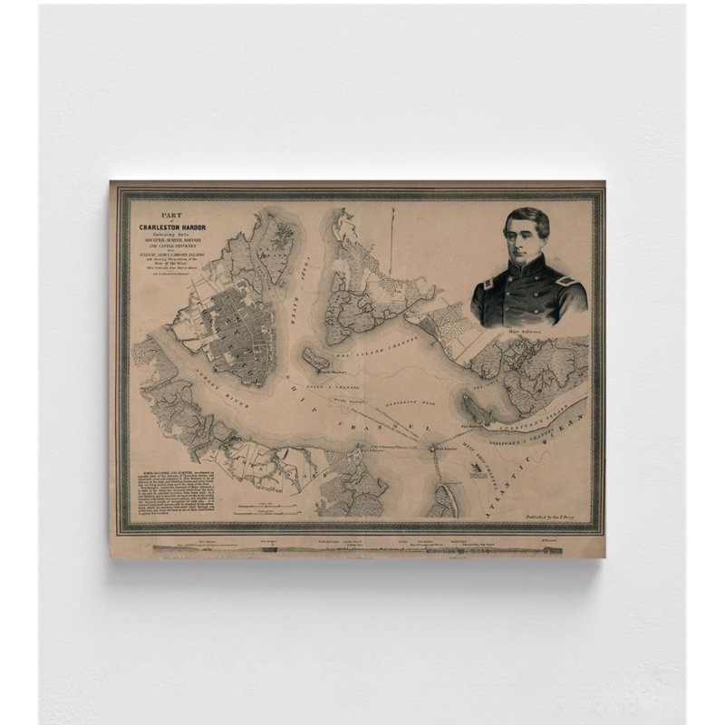Charleston Harbour embrassant les forts de Moultrie Sumter Johnson et le château de Pinckney en 1861, affiche de l'histoire militaire des États-Unis, art d'entrée de bureau rustique