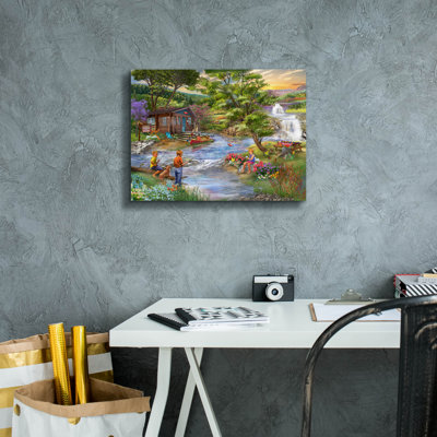'Fishing From The Banks' by Bigelow Illustrations Canvas Wall Art
