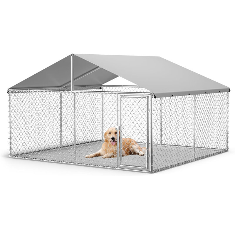Chenil d'extérieur pour chien 10 pi x 10 pi x 6 pi avec structure en acier galvanisé, toit imperméable résistant aux rayons UV pour la cour, le patio, l'utilisation à la ferme
