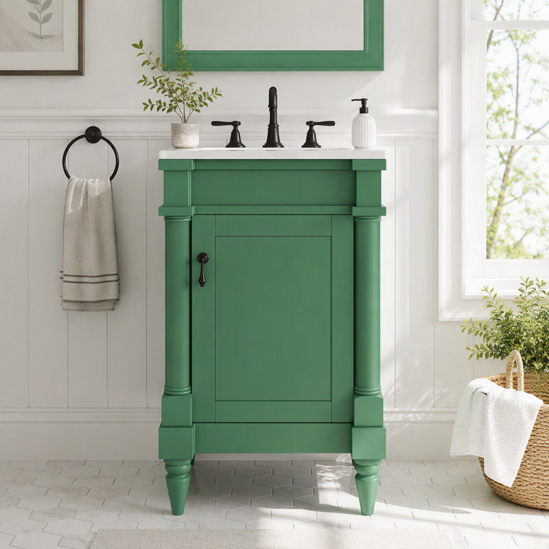 Meuble-lavabo compact avec lavabo, portes à fermeture douce et tablette réglable, 46,3 lb, vert