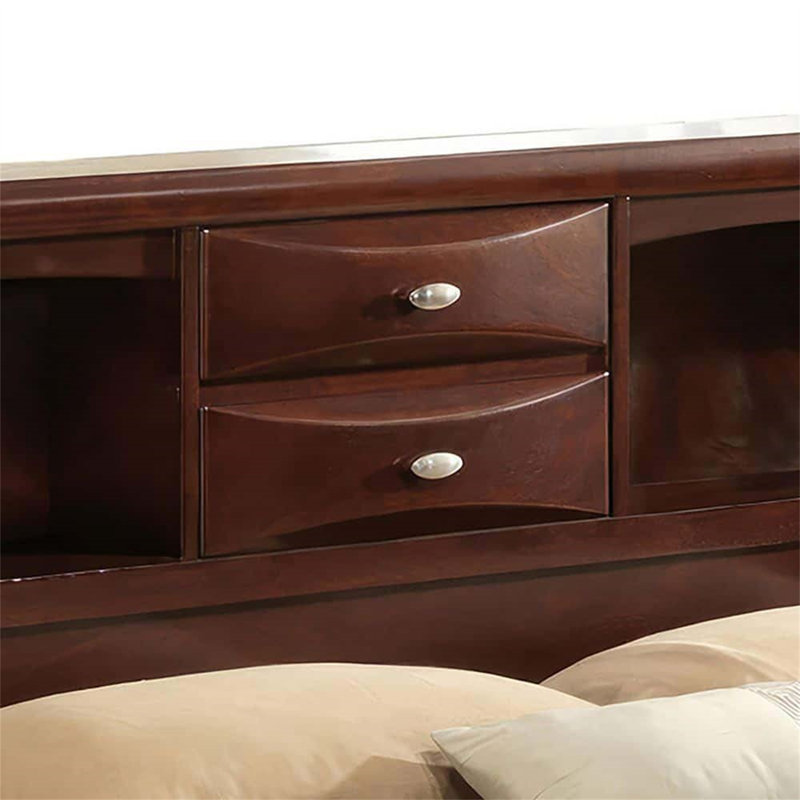 Ensemble de chambre à coucher contemporain avec tête de lit bibliothèque et tables de chevet assorties pour des espaces de vie fonctionnels et élégants