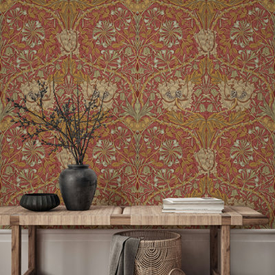William Morris Honeysuckle Trellis Wallpaper Bryelle Peel & Stick Floral Roll 1876 Vintage Design