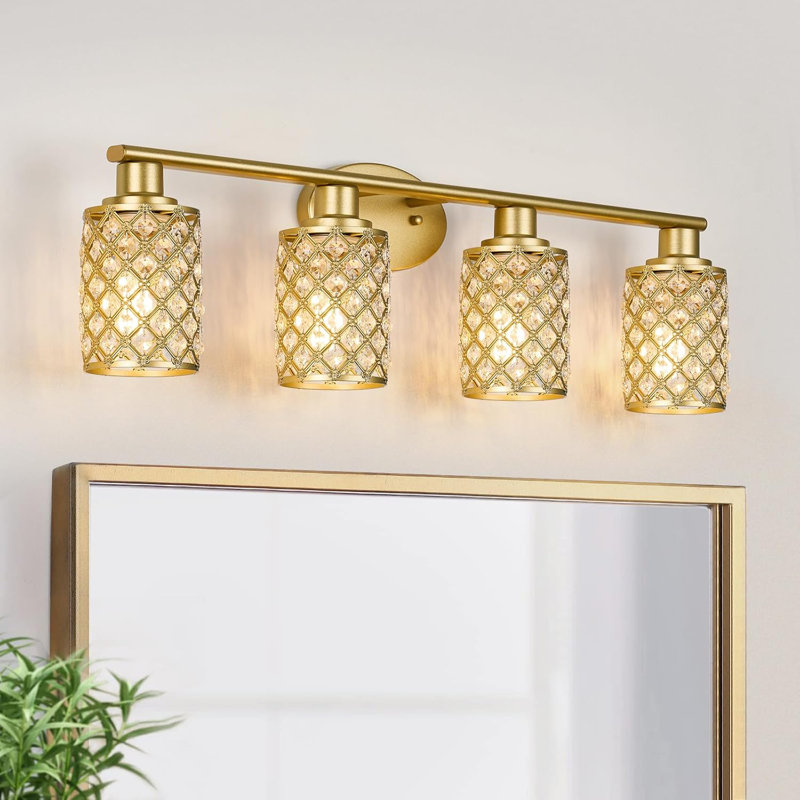Modern Gold Bathroom Vanity Light With Crystal Shade, Wall Sconces For Mirror, Elegant Lighting Fixture For Powder Room
