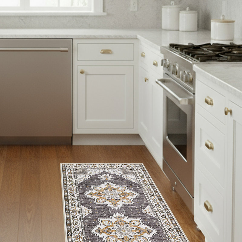 Laura Ashley Florence Imagine Printed Chenille Machine Washable Rugs, 2'2" x 5', Taupe