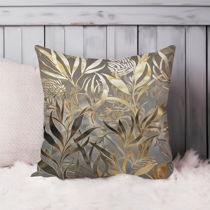 Animals William Morris Birds Damask Pattern I Cottage, 16"H x 16"W, Botanical Golden Plants Modern 