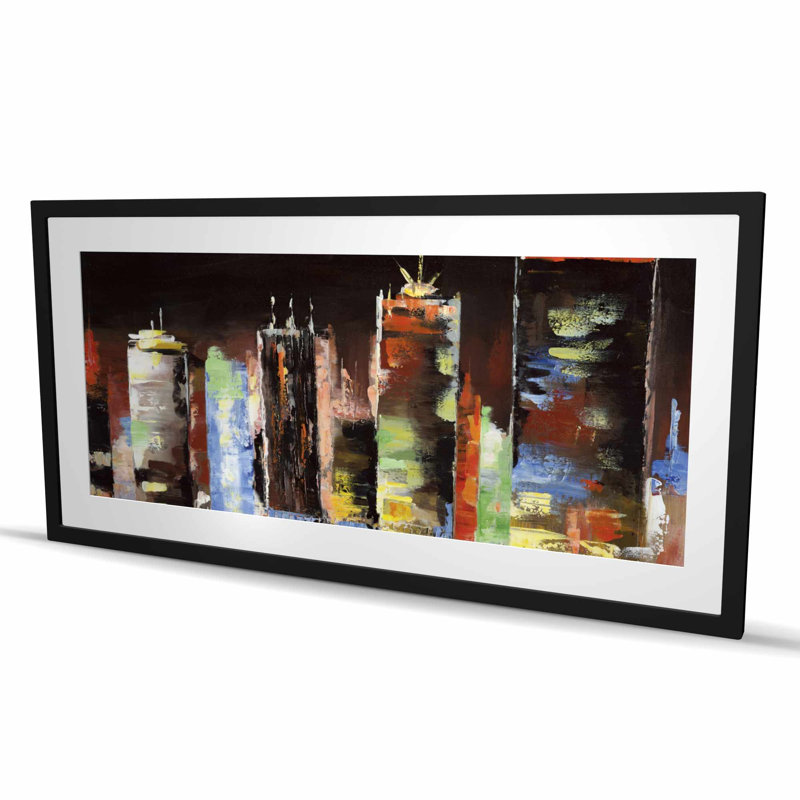 Cityscape by Night - Reproduction matte encadrée pour la décoration intérieure, Noir, H 24 po x l 48 po