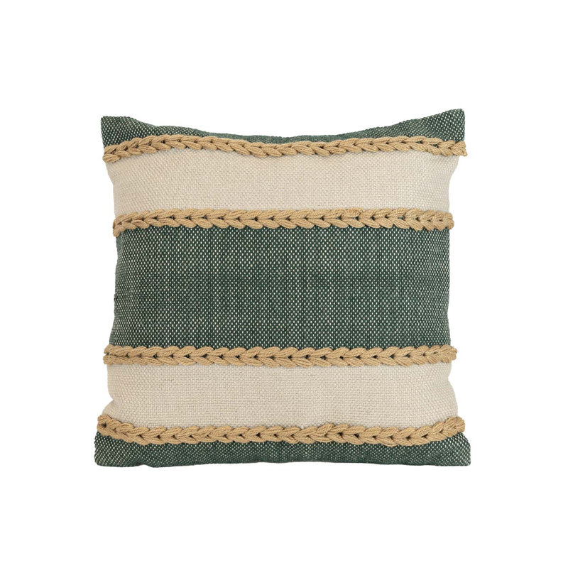 20x20 Green and Cream Striped Outdoor Throw Pillow